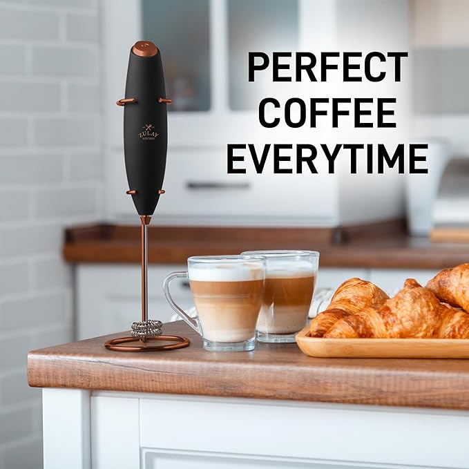 Zulay Kitchen Patented Tornado Triple Whisk Milk Frother with 4 Duracell Batteries – Handheld Foam Maker for Coffee, Lattes, Matcha & Hot Chocolate – Rich, Creamy Froth in Seconds