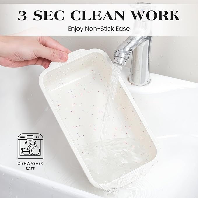 2 Pcs Silicone Bread Loaf Pan Nonstick Silicone Loaf Pans for Baking 9x5 inch Large Bread Mold with Metal Reinforced Frame(Cream)