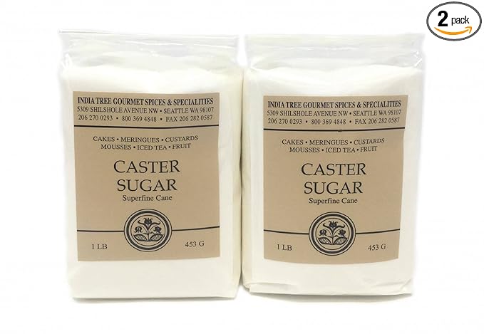 Superfine White Caster Bakers Sugar. Quick Dissolve Grains, Extra Ultra Fine Ground Sugar for Baking. 2 Packs of 1 Pound Bags.