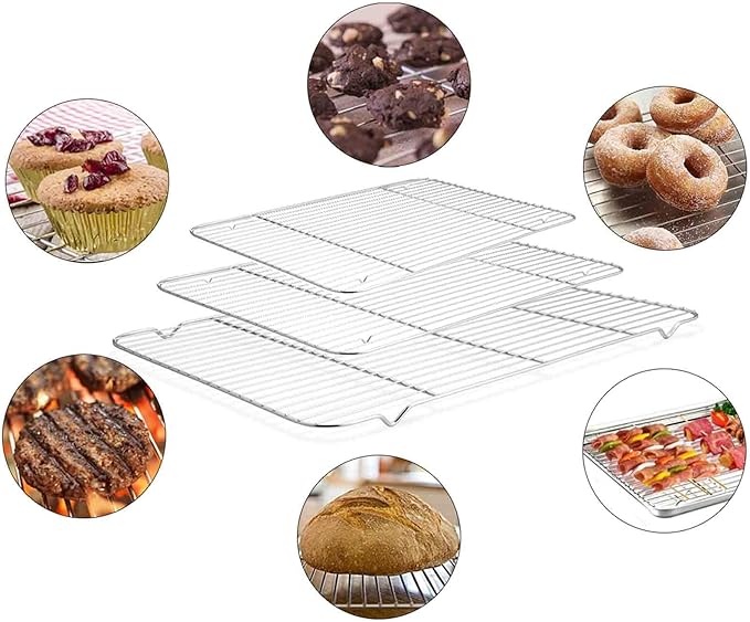 TeamFar Baking Sheet with Rack Set, 20’’ & 16’’ & 12½’’, Stainless Steel Cookie Sheet Baking Pans with Cooling Roasting Racks, Non Toxic & Rust Free, Mirror Finish & Dishwasher Safe - 6 Pieces