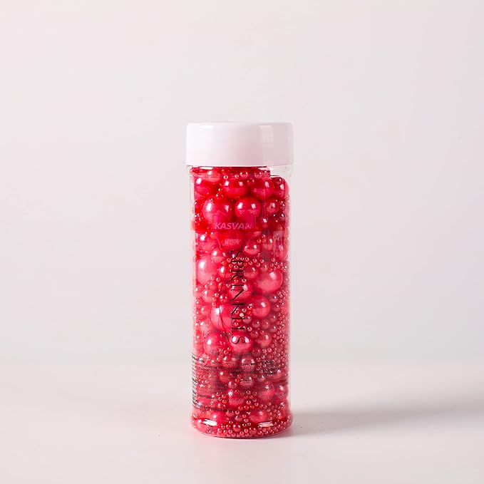 Kasvan Red Pearl Sugar Sprinkles - Edible Candy Pearls 130g/4.58 Oz, Mix Size, Baking Cake Decorations, Ice Cream Toppings and Cookie Decorating, Wedding Party Chirstmas Supplies