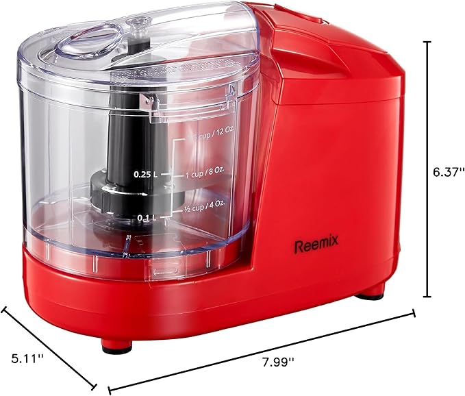 1.5-Cup One-Touch Electric Food Chopper, 100W Mini Food Processor Meat Grinder, Mix, Chop, Mince and Blend Vegetables, Fruits, Nuts, Meats, Stainless Steel Blade (Red)