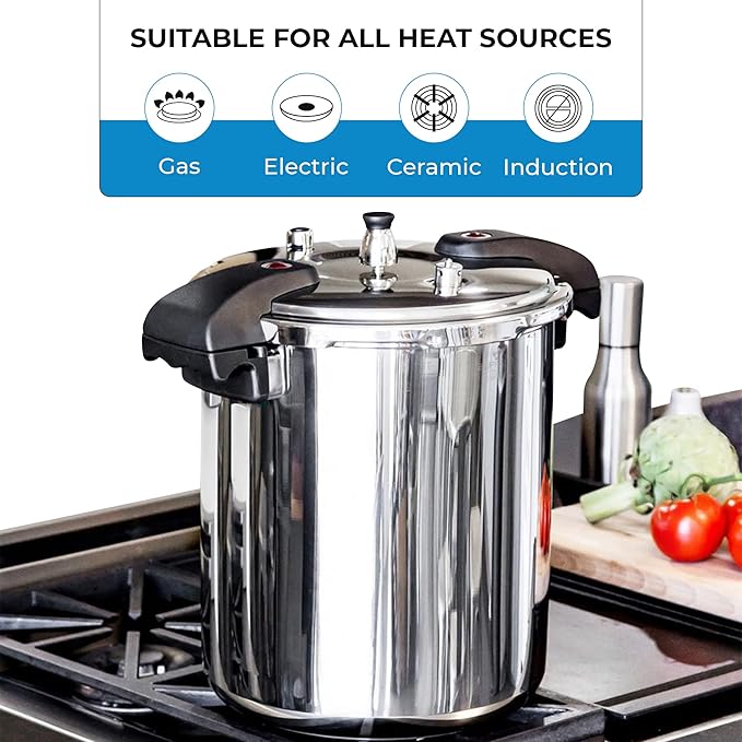 Buffalo Pressure Cooker 21 Qt Stainless Steel - Large Canning Pot with Lid for Home, Commercial Use - Easy to Clean Any Stove Top Pressure Canner, Can Cooker - SG Certificate QCP420