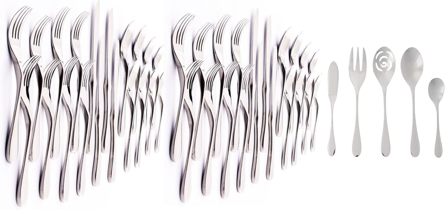 Knork Durable and Stylish Everyday Use, Service for 8 Stainless Steel Flatware Set, 45 piece, Silver Gloss