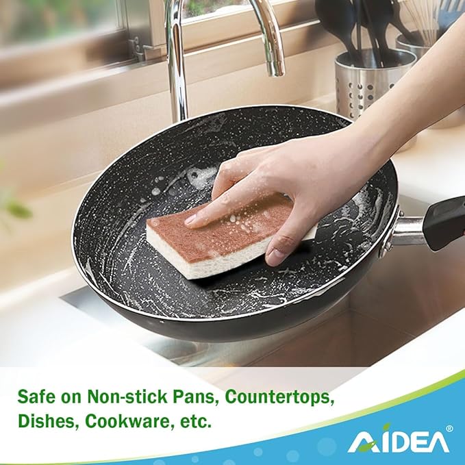 AIDEA Sponges Non Scratch, 24Count, Natural Sponge for Non Stick Cookware, Sponges Kitchen, Cellulose Scrub Sponge for Dishes, Cleaning Power for Kitchen, Bathroom, Household