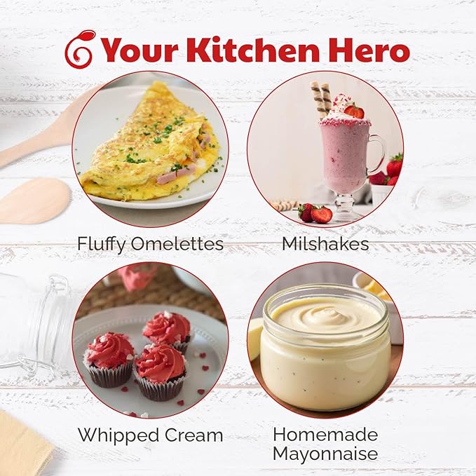 14 Inch Stainless Steel Hand Whisk - Durable & Easy to Use Push-Down Zip Whisker - Rotary Hand Mixer for Beating Eggs, Frothing Milk, Blending, Mixing, Whipping Smoothies & Shakes - Kitchen Tools