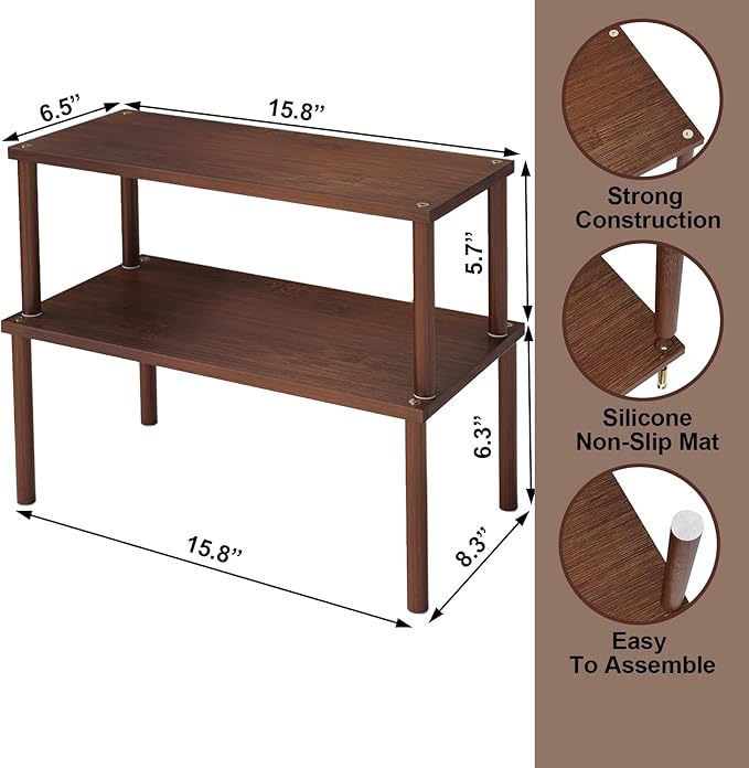 Cabinet Organizer Shelf(Set of 2),Kitchen Counter Shelves,Bamboo Spice Rack Countertop and Cabinet,Stackable Expandable,Large(Brown)