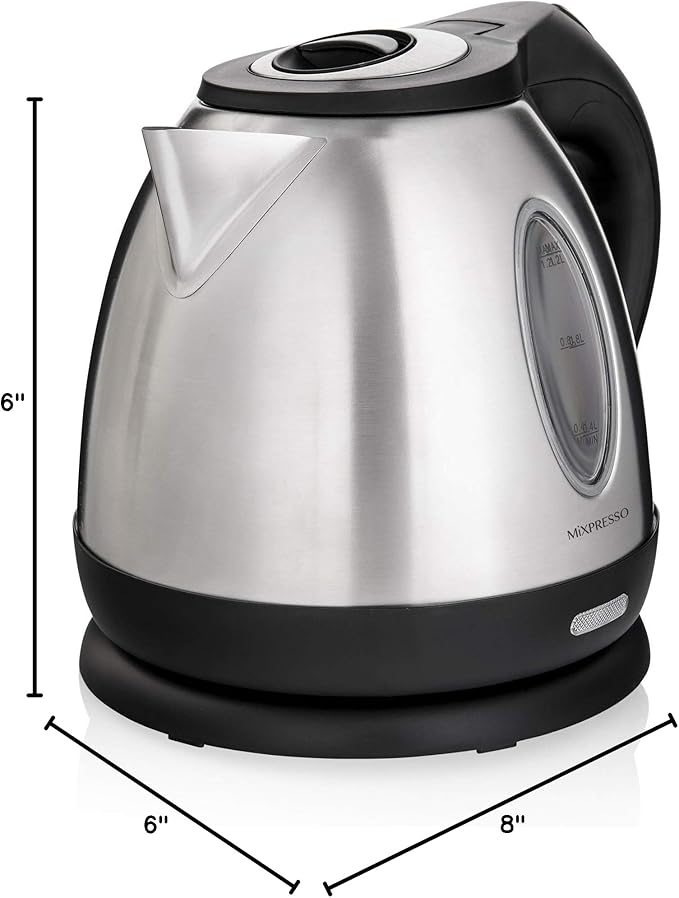 Mixpresso Stainless Steel Electric Kettle, Cordless Pot 1.2L Portable Electric Hot Water Kettle, 1500w Strong Fast Boiling Pot, Water Boiler, Electric Tea Kettle With Boil Dry Protection