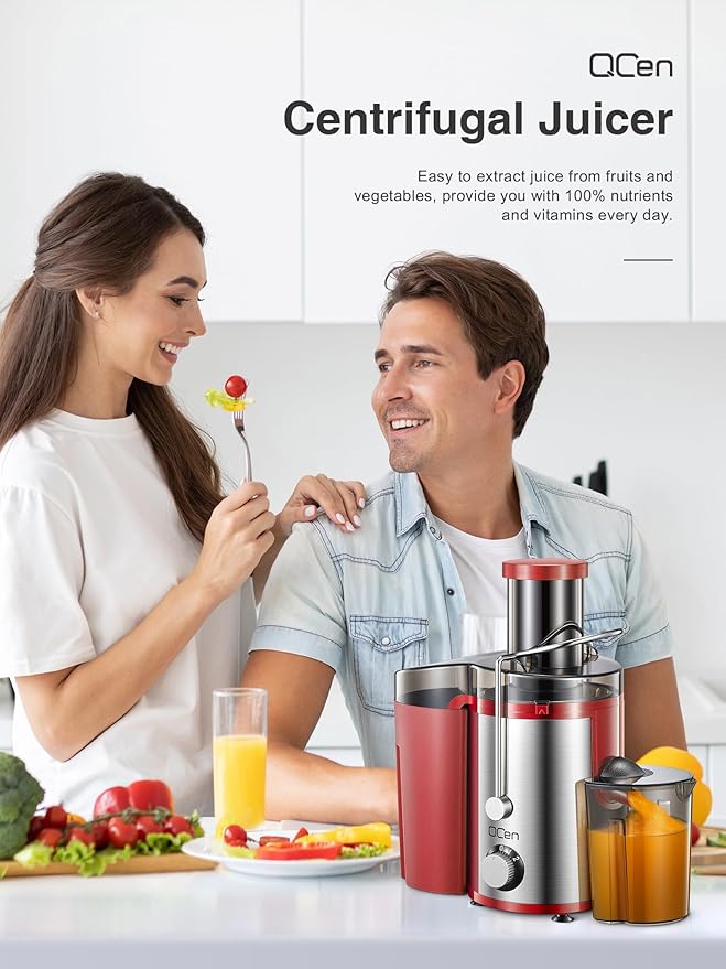 Juicer Machine, 800W Centrifugal Juicer Extractor with Wide Mouth 3” Feed Chute for Fruit Vegetable, Easy to Clean, Stainless Steel, BPA-free (Red)