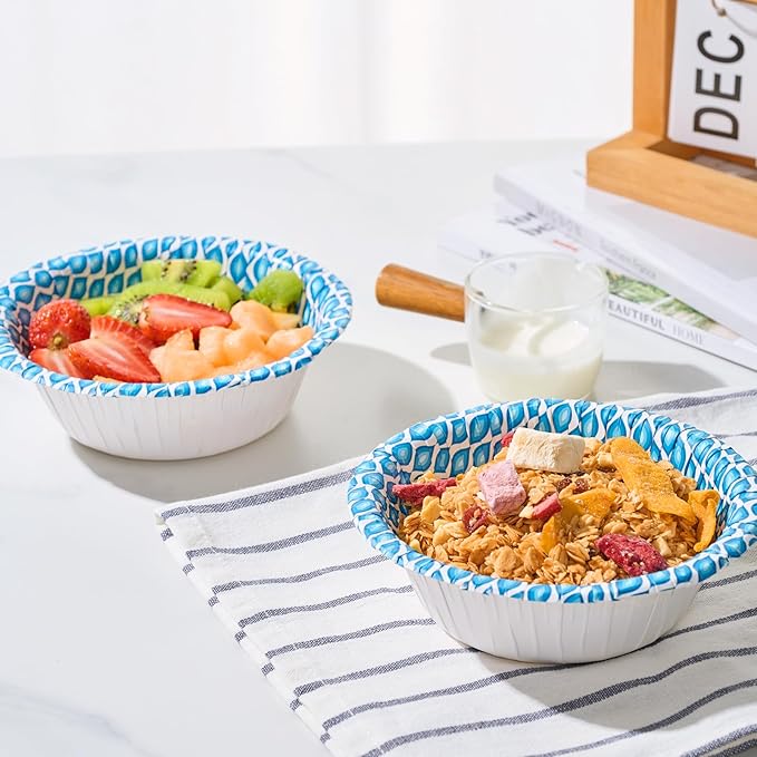 MUCHII 180 Count Paper Bowls 16 oz, Printed Soak Proof Disposable Bowls Bulk for Breakfast, Lunch, and Dinner Meals