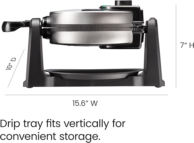 Chefman Rotating Belgian Waffle Maker, 180° Flip Iron w/ Non-Stick Plates, Adjustable Timer, Locking Lid, & Drip Plate, Space Saving Storage, Mess-Free Breakfast, Stainless Steel/Black