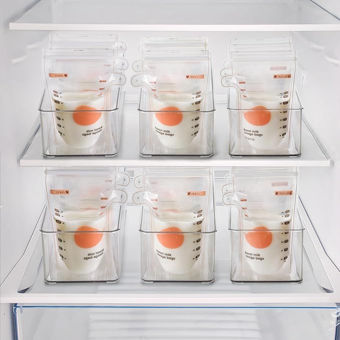 Hudgan 4 PCS Breastmilk Storage Container Set, Space-efficient for Breast Milk Storage in Fridge Freezer, Fits the Lansinoh and Medela bags