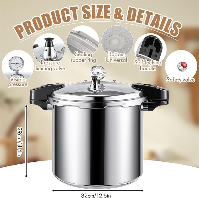 24qt Pressure Cooker with 6 Mason Jars, 6 Canning Supplies with Pressure Panner Stainless Steel Steam Rack Gauge for Canning, Silver