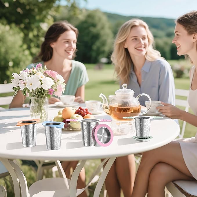 Tea Infuser for Loose Leaf Tea,18/8 Stainless Steel Tea Infuser with Heat Proof Silicone Handles,Extra Fine Mesh Tea Strainers Filter Fine Tea Leaves Effectively,Fits TeaPots/Mugs-4Pack