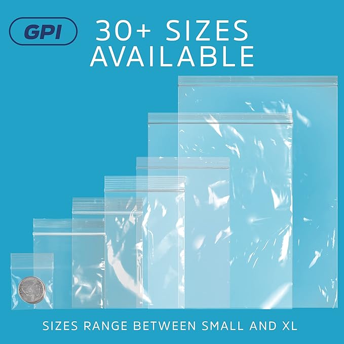 GPI PACK Of 200, 12" x 18" CLEAR PLASTIC RECLOSABLE ZIP BAGS - Bulk 2 mil Thick Strong & Durable Poly Baggies With Resealable Zip Top Lock For Travel, Storage, Packaging & Shipping