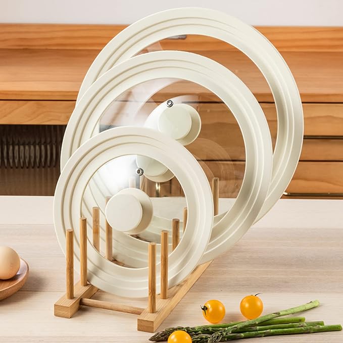 J&C LIFE Universal Lids for Pots, Pans & Skillets (Set of 2) – Fits 7, 8, 9, 10, 11, 12 Inch Pots and Pans, Tempered Glass Silicone Frying Pan Lid, Dishwasher Safe, White Replacement Lid