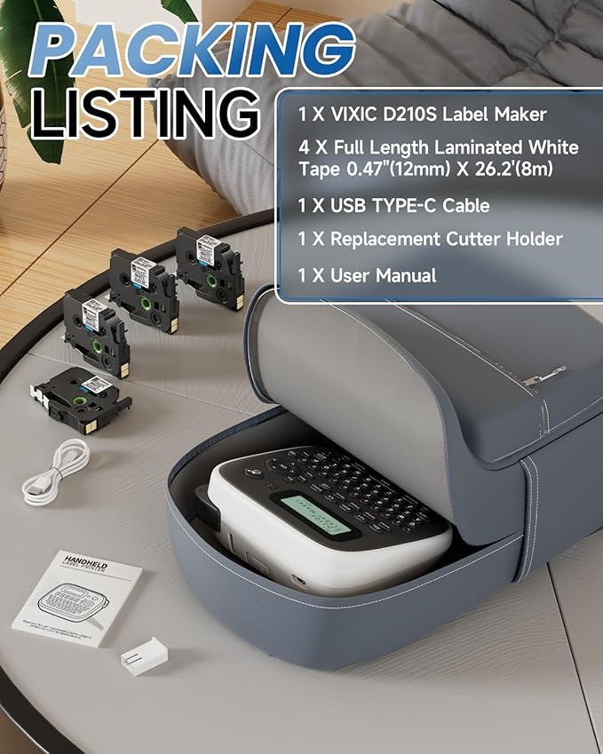 Label Makers, Label Maker Waterproof-Labels, D210S Label Maker Machine with Tapes, Portable Label Machine with Keyboard Powered by Type-C, Handheld Labeler Machine for School Office Organization