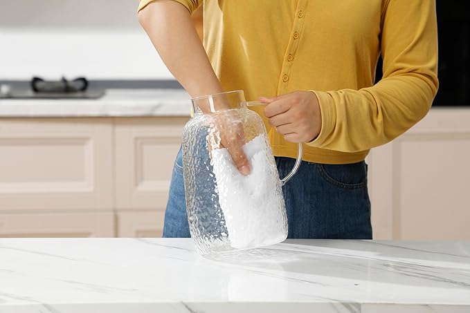 Purefold Glass Pitcher, 110 oz Water Large Pitcher with Lid, Heat Resistant Borosilicate Jug for Iced Tea, Juice, Milk, Cold or Hot Beveragesr Easy Clean