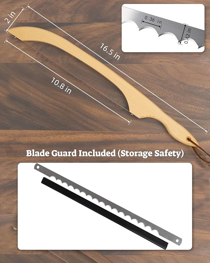16.5” Bread slicer for Homemade Bread, Serrated Bread Knife for homemade bread with Bow Design, Premium Bread Knife, Bread Slicer, Bread Cutter for Bagels, Baguettes, Natural Wood