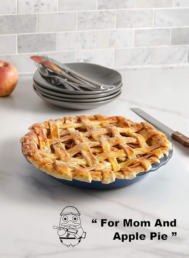LE TAUCI Ceramic Pie Dish for Baking, 9 Inches Pie Pan for Apple Pie, Pecan Pie, 36 Ounce Pie Plate, Set of 2, Ceylon Blue