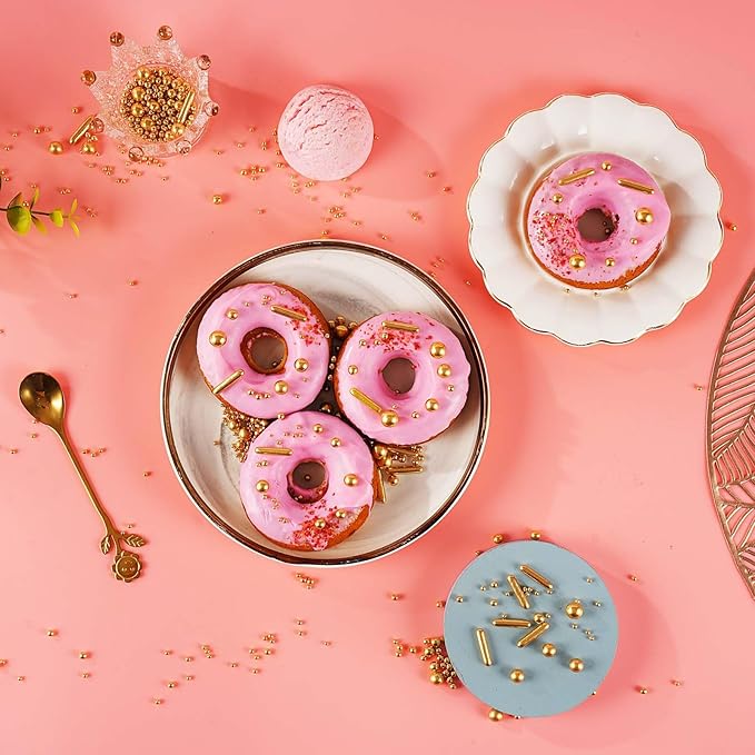 Kasvan Gold Mix Sugar Sprinkles - Edible Candy Pearls with 4-Claw Sprinkle Pen,118g/4.16 Oz, Gift Box Pack, Baking Cake Decorations, Ice Cream Toppings and Cookie Decorating, Wedding Party Chirstmas Supplies