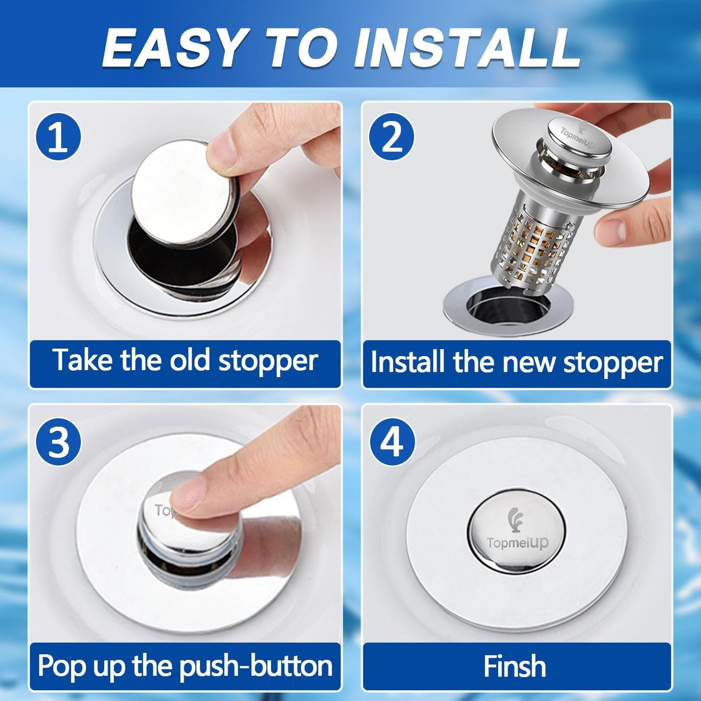 Sink Drain Stopper, 3-in-1 Pop Up Sink Strainer with Removable Hair Catcher for Bathroom Sink, Universal 1.1-2.36 Inch Drain Cover, 2PCS, Brass Core (New/1PCS)