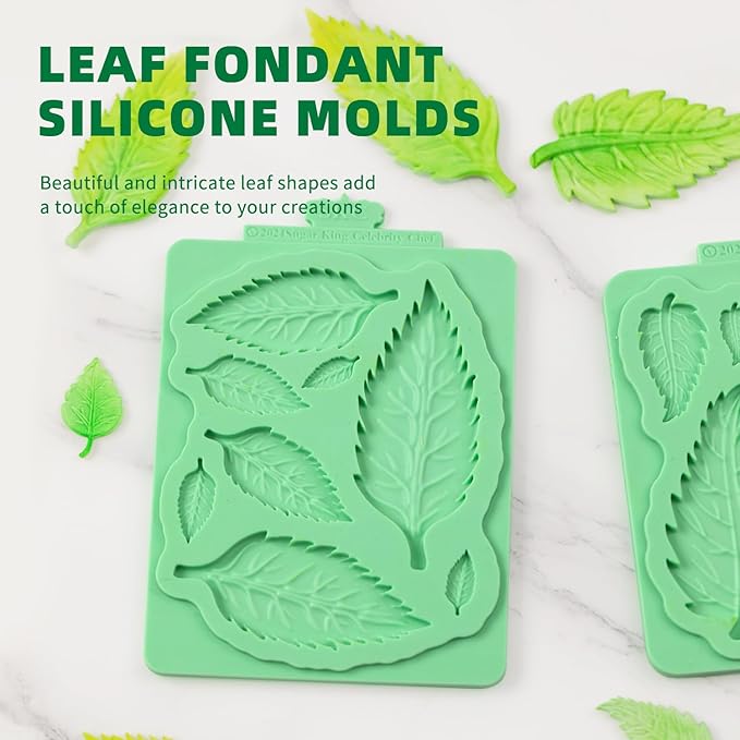 KALAIEN Leaf Molds Silicone,Leaves Chocolate Mold Leaf Fondant Molds Silicone for Clay Crafts Air Dry,3D Candy Gumpaste Moulds Set of 2