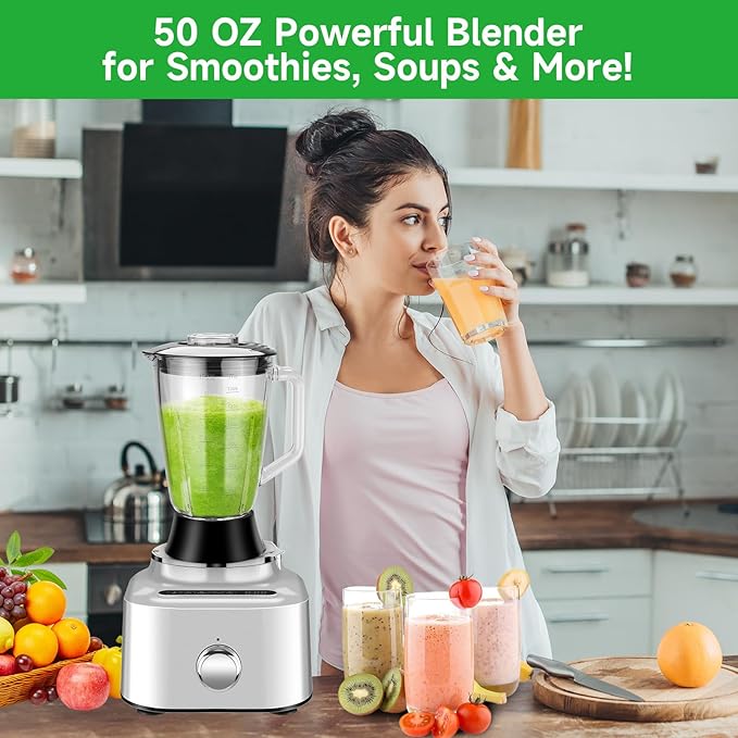 Homtone 16 Cup Food Processor, Large 11-in-1 Heavy Duty Food Processors and Blender Combo- 5 Preset Modes for Chopping,Shredding, Slicing, Kneading, Blending, Stepless Speed Control, 650W, Silver