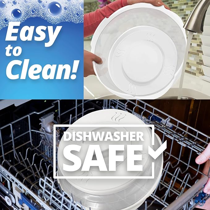 2.0 Magnetic Microwave Splatter Cover, Collapsible 12-Inch BPA-Free Food Lid with Upgraded Magnets, Vented Plate Guard, Dishwasher Safe, Space-Saving Magnetic Storage - White