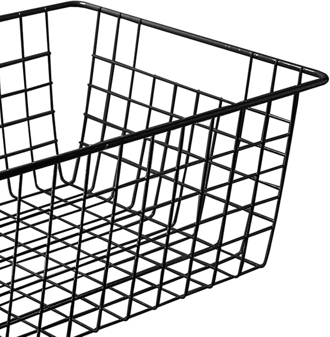 14" Upright Freezer Storage Baskets, Black Wire Storage Bins Large Bakset for Freezer, Pantry, Bathroom Organizing, Set of 2