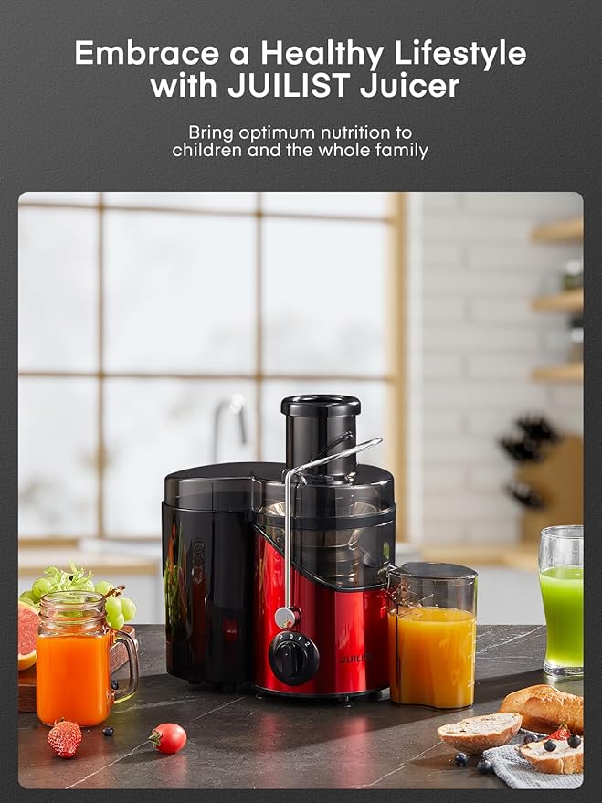 Juicer Machines, Juilist 3" Wide Mouth Juicer Extractor Max Power 800W, for Vegetable and Fruit with 3-Speed Setting, 400W Motor, Easy to Clean, Bright Red