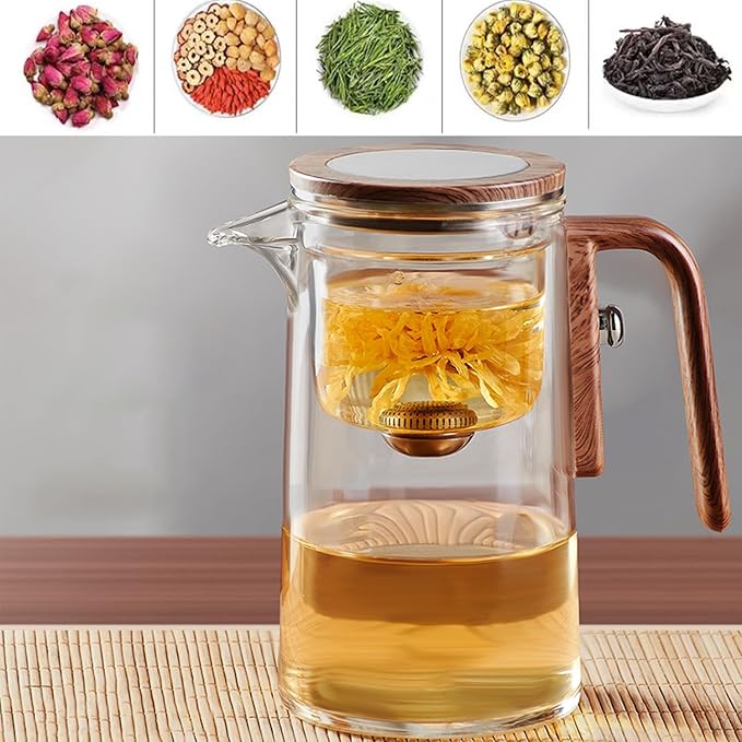 Enchanti Tea Pot, Witchcraft Magic Glass Teapot with Infuser Strainer and Lid for Loose Leaf Tea Herbal, Magnetic Water Separation Tea Maker Kettle with Cups Clear Enchantipot (1000ml)