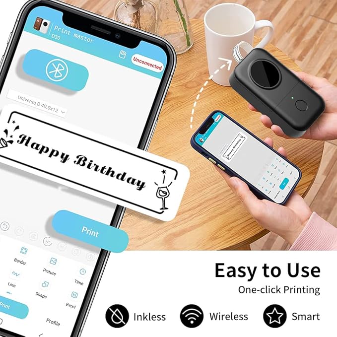 Phomemo D30 Label Maker Machine, Bluetooth Mini Label Maker for Kids School Items, Inkless Thermal Label Printer Portable Sticker Maker for Classroom Home Small Business Organizing