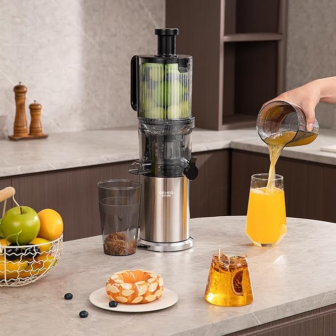Juicer Machines,ORMEO HOME Cold Press Juicer with Large Feed Chute Fit Whole Fruits & Vegetables,Slow Masticating Juicer With Pulp Seperation,99% Juice Purity,200W Quiet Motor,Easy to Clean,BPA Free