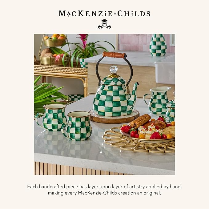 MACKENZIE-CHILDS Enamel Serving Bowl, Enamel Serveware Bowl, 12 Inches, Green-and-White Emerald Check
