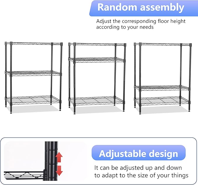 FDW Wire Shelving Units Adjustable Metal Storage Rack 23D x 13W x 30H 3 Tier Pantry Shelves NSF Kitchen Shelf for Kitchen Garage Commercial Small Places,Black