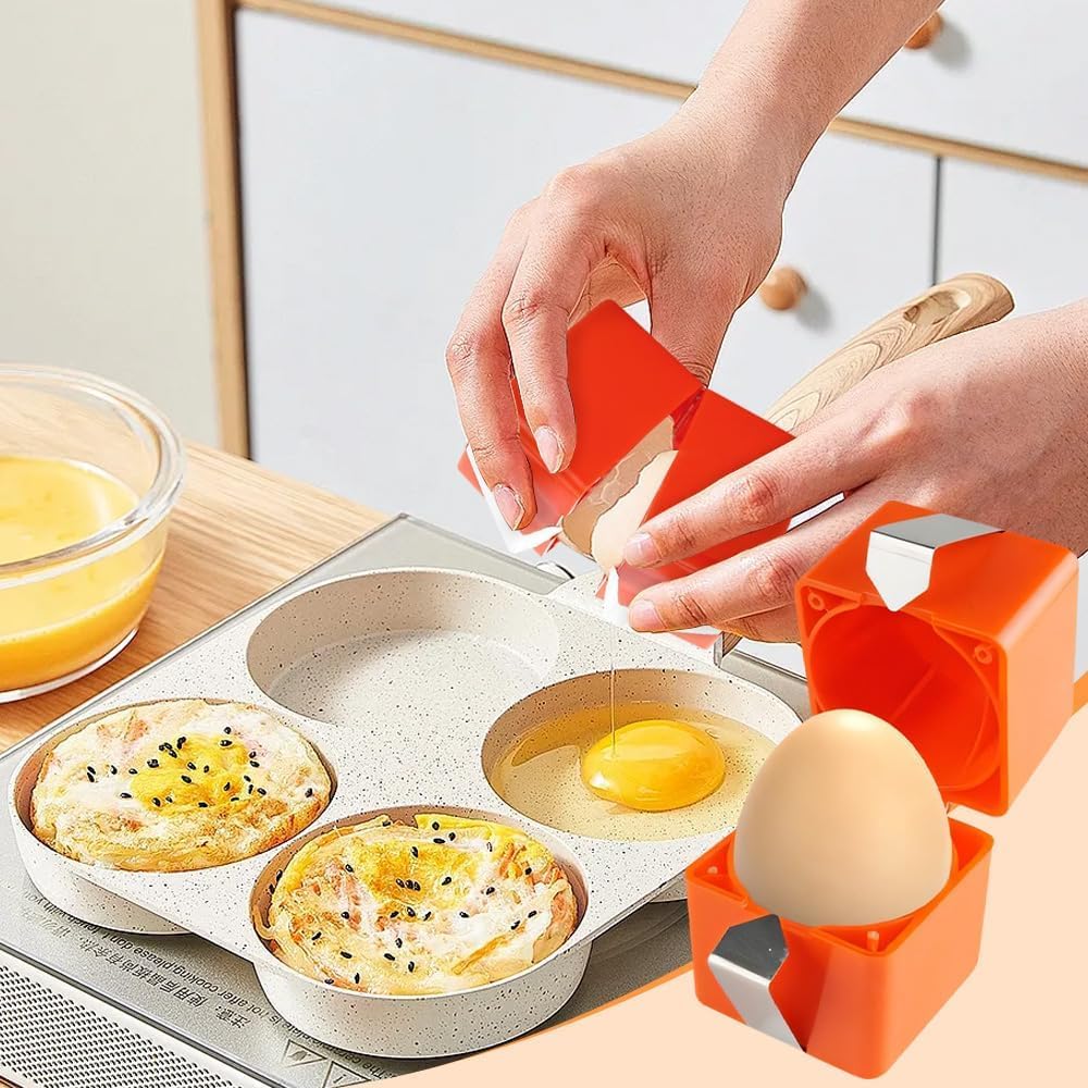Egg Shell Opener Remover, Eggs Peeler Separator for Boiled and Raw Eggs, Stainless Steel Eggshell Cutter Kitchen Tools for Cooking and Breakfast Prep (Orange Square, 1 Pcs)