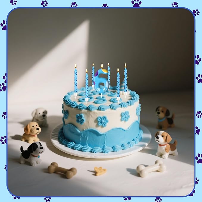 13PCS Blue Dog Paw Birthday Candles Set Cake Topper Numeral Birthday Candles for Boy Girl Dog Paw Decoration(Number 6)