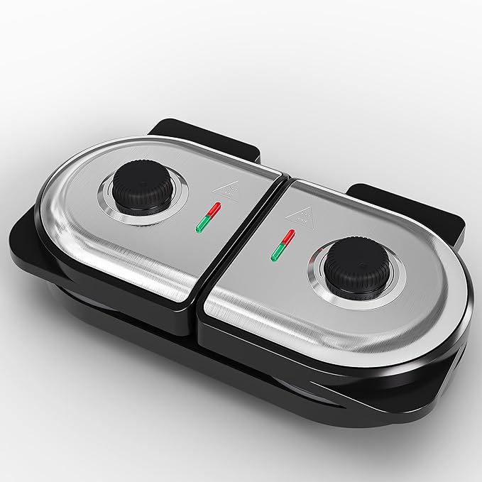 Sunvivi Dual Waffle Maker: Heart Waffle & Classic Waffle Iron with 2 Adjustable Temp Knobs, Nonstick Waffle Machine with Indicator Light, Easy to Clean, The best gifts for Her, Kids and Families