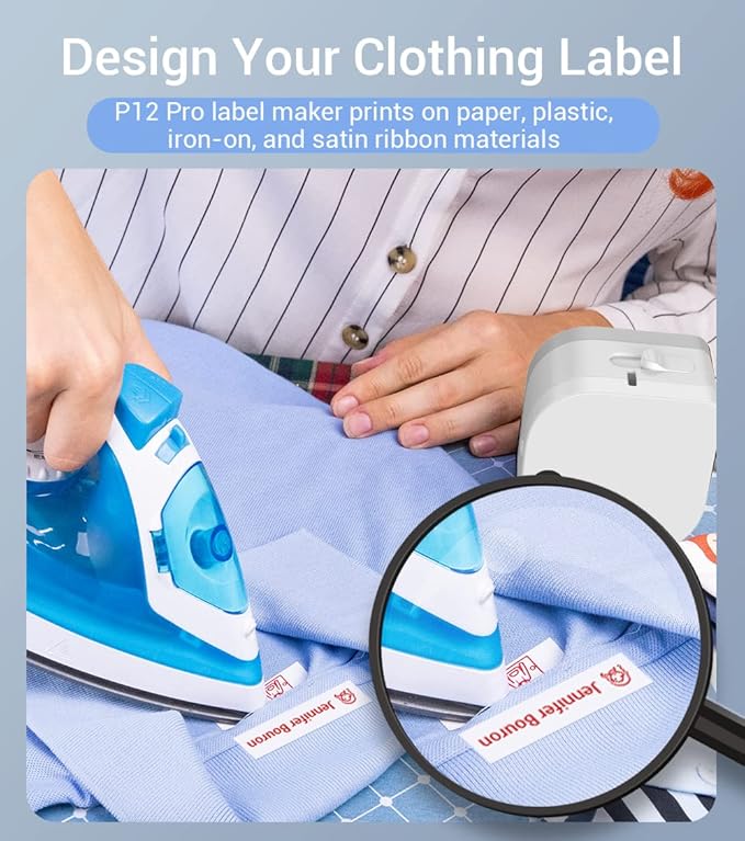 Phomemo P12 PRO Label Maker Machine with Tape, Mini Bluetooth Portable Thermal Labelmaker for School, Office, Organizing, Kitchen, Wireless Small Label Makers with Multiple Templates, White