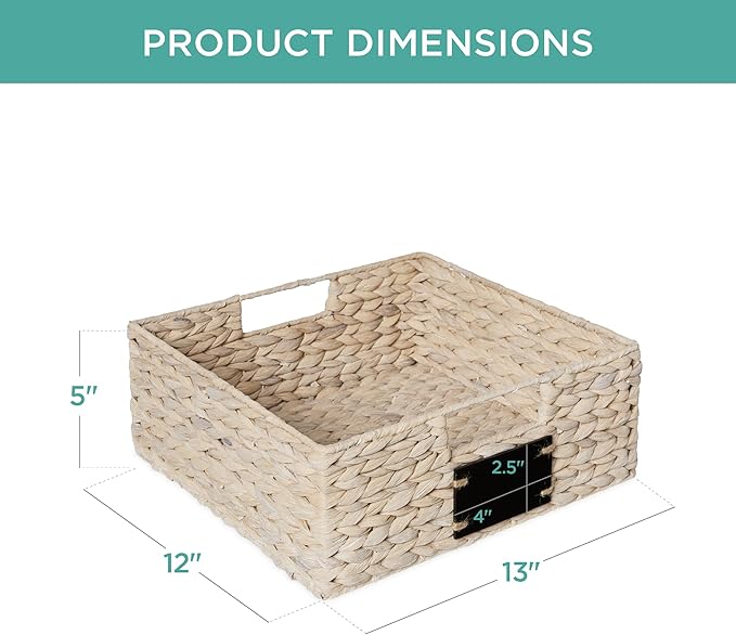 Best Choice Products Set of 4 13x12in Water Hyacinth Pantry Baskets, Woven Organizers w/Chalkboard Label, Chalk Marker - White