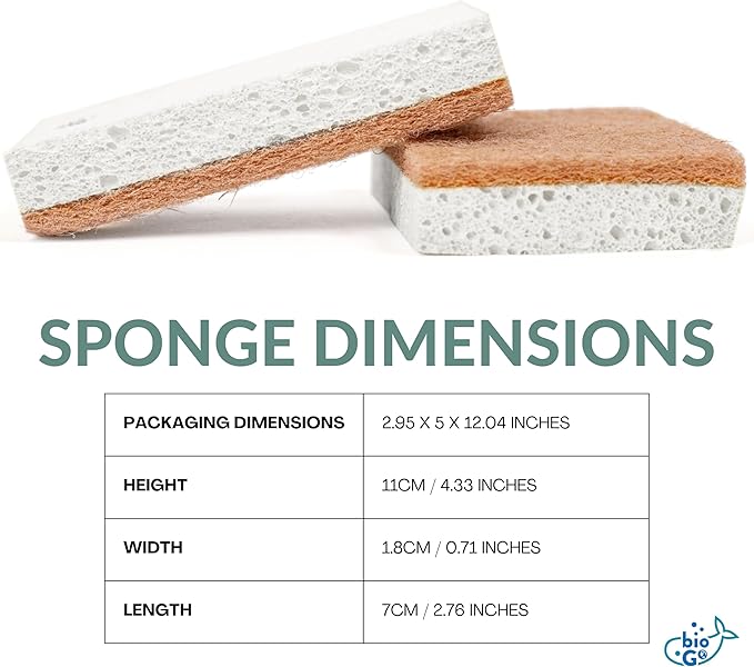 bioGo White 12 Pack Biodegradable Kitchen Sponge - Eco-Friendly, Compostable, Natural Cellulose Dish - Compostable - Biodegradable - Cellulose Sponges Kitchen
