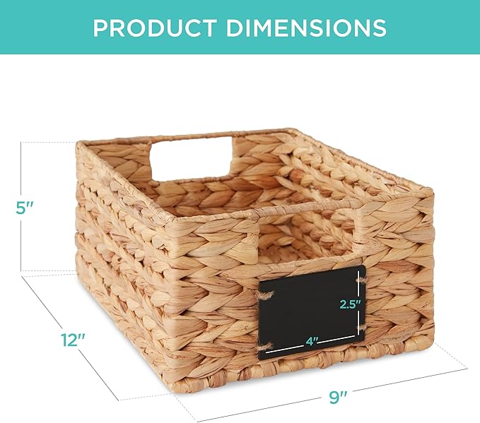 Best Choice Products Set of 4 9x12in Water Hyacinth Pantry Baskets, Woven Organizers w/Chalkboard Label, Chalk Marker - Natural