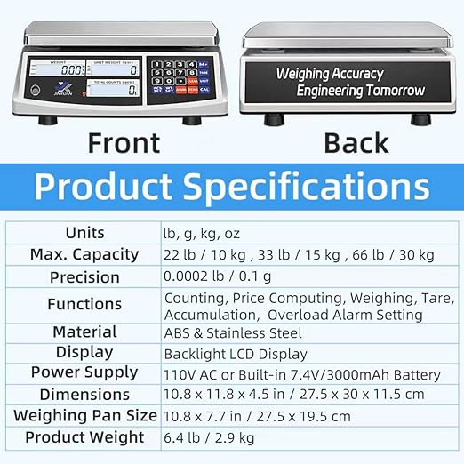 Industrial Counting Scale Digital Bench Scale lb/g/kg/oz Electronic Inventory Scale for Small Parts and Coins, 33lb/15kg Capacity Price Scale Gram Scale with Stainless Steel Platform LCD Display, 0.1g
