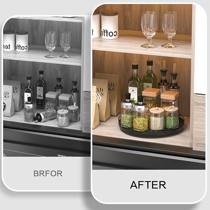 12" Oak Wood Bathroom Tray for Counter, Vanity Tray for Perfume Lotion Candle Makeup Jewelry Sink Soap Holder Turntable Dresser Organizer Countertop Coffee Table Decor Organization and Storage Black