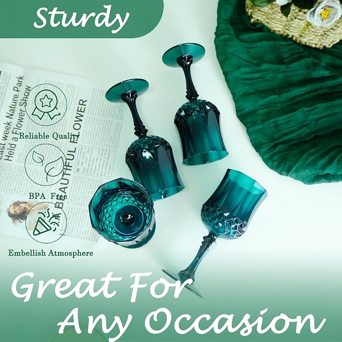 Plastic Wine Glasses,Plastic Goblets Vintage Style Cordial Drinking Glasses for Wedding Reception, Grand Event Party Supplies (48, Green)