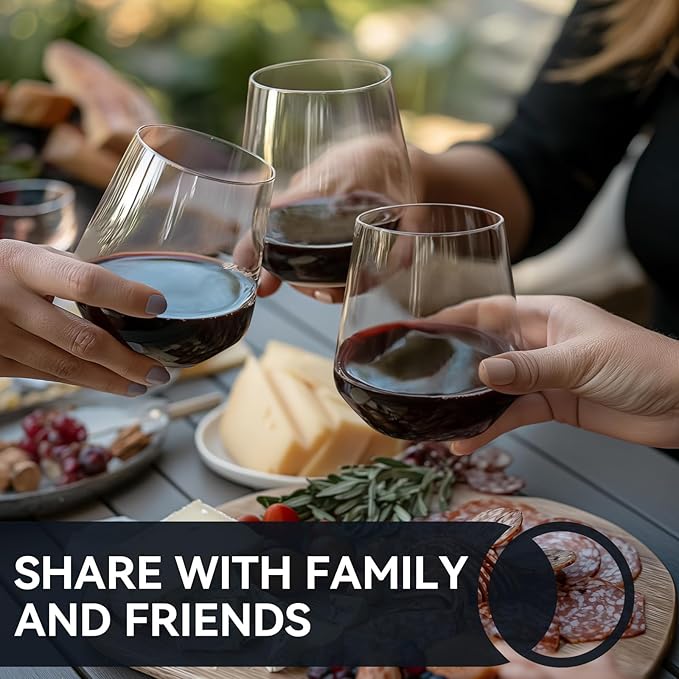 Physkoa Stemless Wine Glasses Set of 6 – 18oz Modern Crystal Glass, Lightweight & Dishwasher Safe | Red & White Wine Glasses for Daily Use, Parties, Housewarming or Birthday Gift