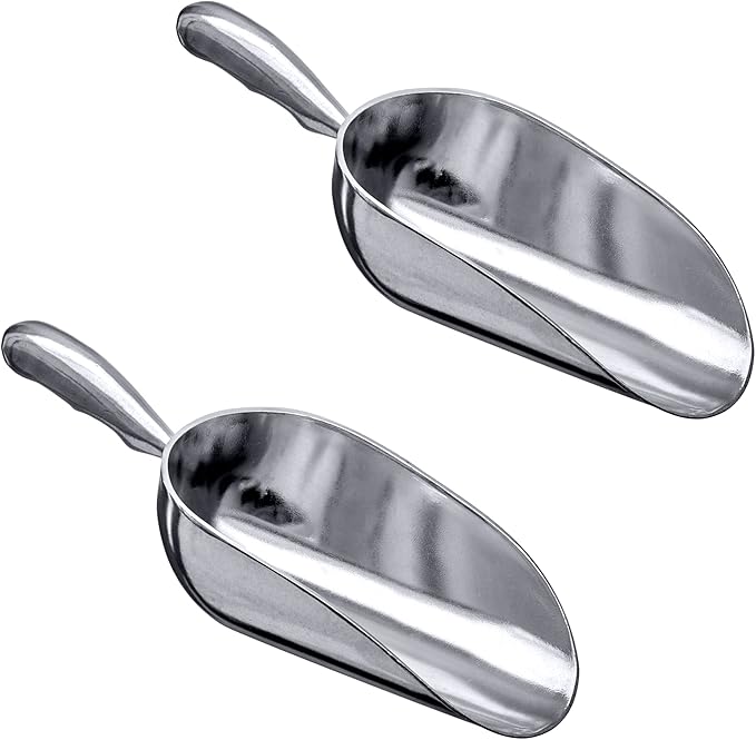 Amazing Abby - Elsa - 12-Ounce Aluminum Ice Scoops (Set of 2), Cast Aluminum Utility Scoops, Food-Grade, Good for Home and Commercial Use, NOT Dishwasher-Safe, Hand-Wash Recommended