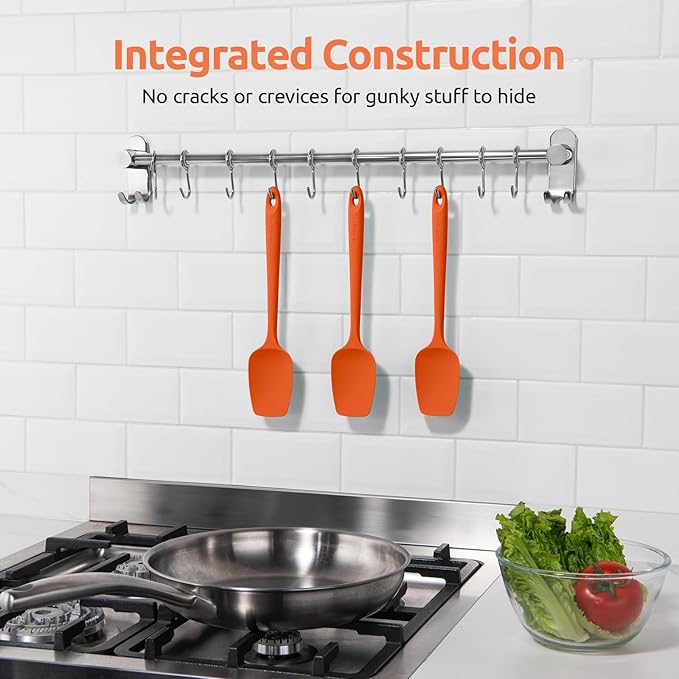 U-Taste Silicone Spoon Spatula Set: 480ºF Heat Resistant Food Grade Flexible Rubber Spoonula, Nonstick Cooking Mixing Scooping Kitchen Baking Scraper Utensils Set of 3 for Pan, Pot, Bowl (Orange)