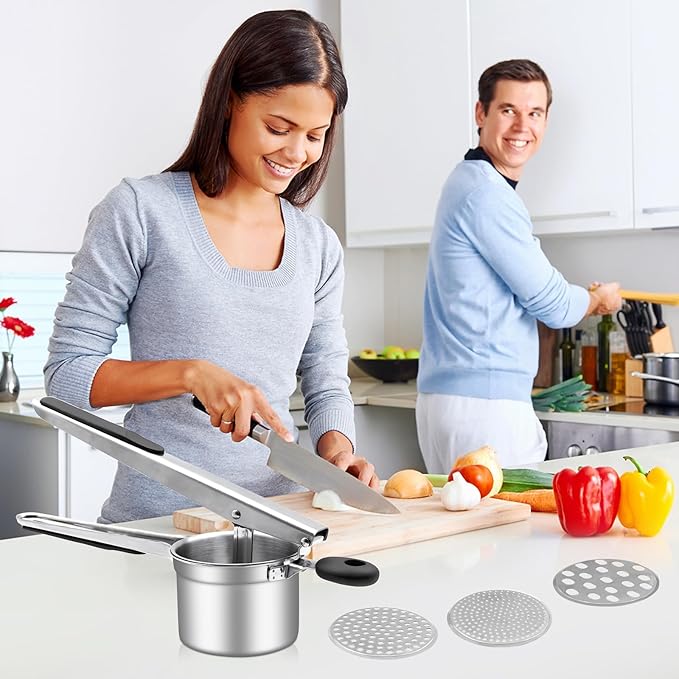 Potato Ricer with 3 Interchangeable Discs, Large 15oz Heavy Duty Potato Ricer Stainless Steel Make Potato Masher and Ricer Kitchen Tool Ricer For Mashed Potatoes